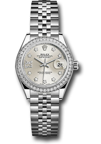 Rolex Steel and White Gold Rolesor Lady-Datejust 28 Watch - 44 Diamond Bezel - Silver Diamond Star Dial - Jubilee Bracelet