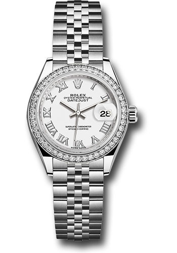 Rolex Steel and White Gold Rolesor Lady-Datejust 28 Watch - 44 Diamond Bezel - White Roman Dial - Jubilee Bracelet