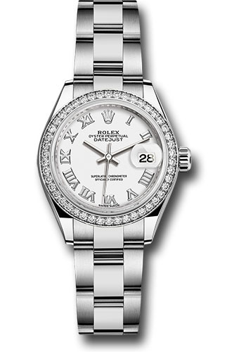 Rolex Steel and White Gold Rolesor Lady-Datejust 28 Watch - 44 Diamond Bezel - White Roman Dial - Oyster Bracelet