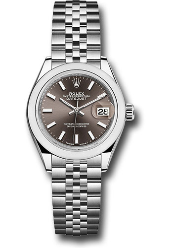 Rolex Steel Lady-Datejust 28 Watch - Domed Bezel - Dark Grey Index Dial - Jubilee Bracelet