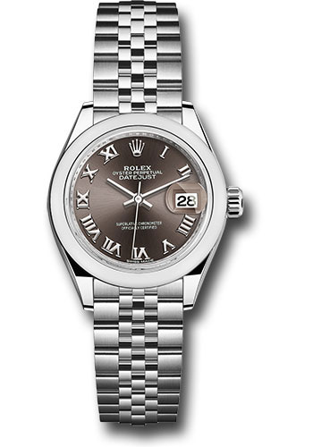 Rolex Steel Lady-Datejust 28 Watch - Domed Bezel - Dark Grey Roman Dial - Jubilee Bracelet