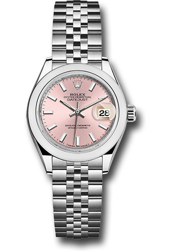 Rolex Steel Lady-Datejust 28 Watch - Domed Bezel - Pink Index Dial - Jubilee Bracelet