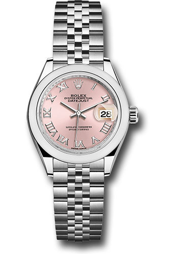 Rolex Steel Lady-Datejust 28 Watch - Domed Bezel - Pink Roman Dial - Jubilee Bracelet