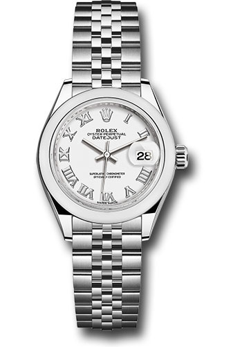 Rolex Steel Lady-Datejust 28 Watch - Domed Bezel - White Roman Dial - Jubilee Bracelet