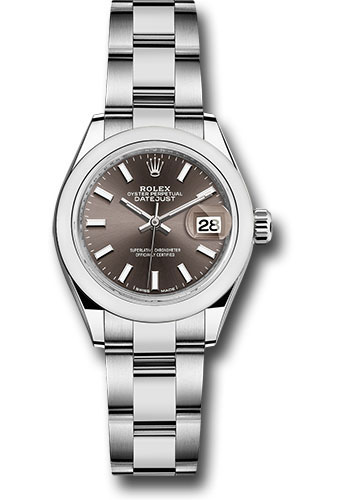 Rolex Steel Lady-Datejust 28 Watch - Domed Bezel - Dark Grey Index Dial - Oyster Bracelet