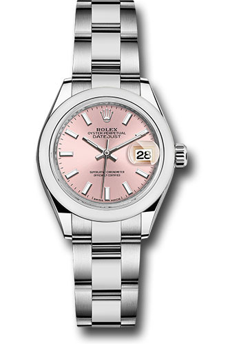 Rolex Steel Lady-Datejust 28 Watch - Domed Bezel - Pink Index Dial - Oyster Bracelet