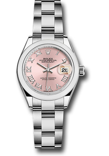 Rolex Steel Lady-Datejust 28 Watch - Domed Bezel - Pink Roman Dial - Oyster Bracelet