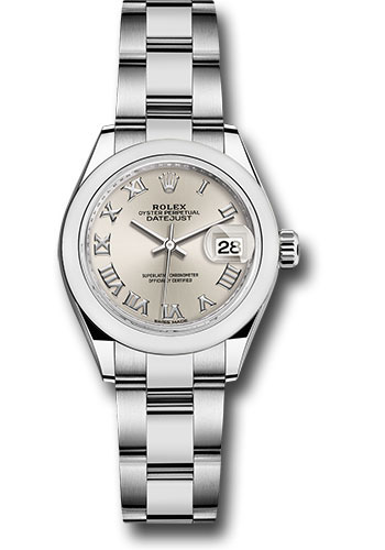 Rolex Steel Lady-Datejust 28 Watch - Domed Bezel - Silver Roman Dial - Oyster Bracelet