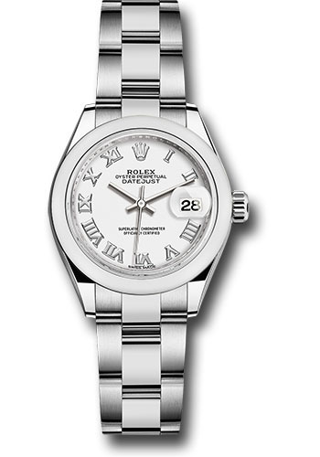 Rolex Steel Lady-Datejust 28 Watch - Domed Bezel - White Roman Dial - Oyster Bracelet