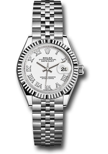 Rolex Steel and White Gold Rolesor Lady-Datejust 28 Watch - Fluted Bezel - White Roman Dial - Jubilee Bracelet