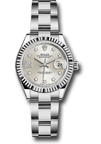 Rolex Steel and White Gold Rolesor Lady-Datejust 28 Watch - Fluted Bezel - Silver Diamond Star Dial - Oyster Bracelet