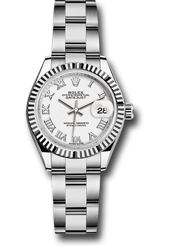 Rolex Steel and White Gold Rolesor Lady-Datejust 28 Watch - Fluted Bezel - White Roman Dial - Oyster Bracelet