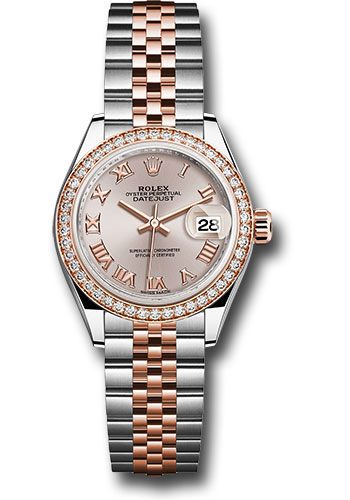 Rolex Steel and Everose Gold Rolesor Lady-Datejust 28 Watch - Diamond Bezel - Sundust Roman Dial - Jubilee Bracelet