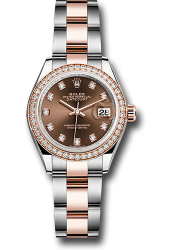 Rolex Steel and Everose Gold Rolesor Lady-Datejust 28 Watch - Diamond Bezel - Chocolate Diamond Dial - Oyster Bracelet