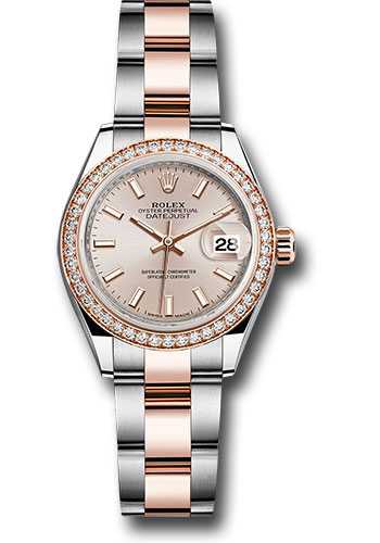 Rolex Steel and Everose Gold Rolesor Lady-Datejust 28 Watch - Diamond Bezel - Sundust Index Dial - Oyster Bracelet