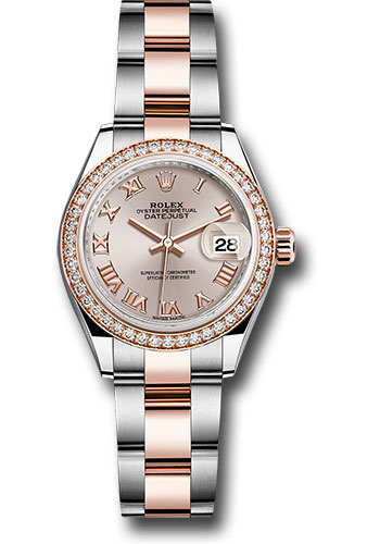 Rolex Steel and Everose Gold Rolesor Lady-Datejust 28 Watch - Diamond Bezel - Sundust Roman Dial - Oyster Bracelet