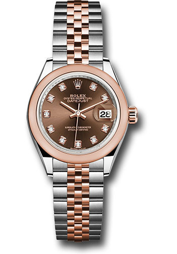 Rolex Steel and Everose Gold Rolesor Lady-Datejust 28 Watch - Domed Bezel - Chocolate Diamond Dial - Jubilee Bracelet