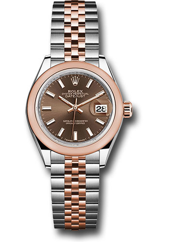 Rolex Steel and Everose Gold Rolesor Lady-Datejust 28 Watch - Domed Bezel - Chocolate Index Dial - Jubilee Bracelet