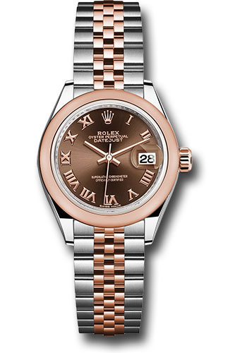 Rolex Steel and Everose Gold Rolesor Lady-Datejust 28 Watch - Domed Bezel - Chocolate Roman Dial - Jubilee Bracelet