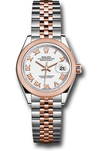 Rolex Steel and Everose Gold Rolesor Lady-Datejust 28 Watch - Domed Bezel - White Roman Dial - Jubilee Bracelet