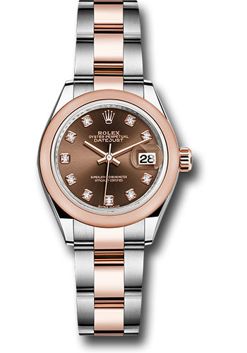 Rolex Steel and Everose Gold Rolesor Lady-Datejust 28 Watch - Domed Bezel - Chocolate Diamond Dial - Oyster Bracelet