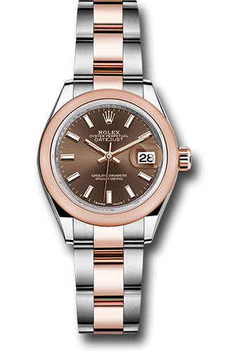 Rolex Steel and Everose Gold Rolesor Lady-Datejust 28 Watch - Domed Bezel - Chocolate Index Dial - Oyster Bracelet