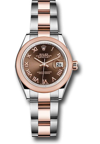 Rolex Steel and Everose Gold Rolesor Lady-Datejust 28 Watch - Domed Bezel - Chocolate Roman Dial - Oyster Bracelet