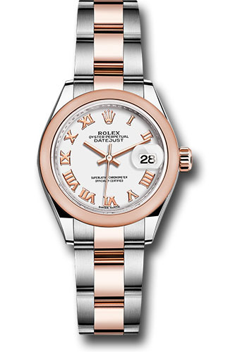 Rolex Steel and Everose Gold Rolesor Lady-Datejust 28 Watch - Domed Bezel - White Roman Dial - Oyster Bracelet