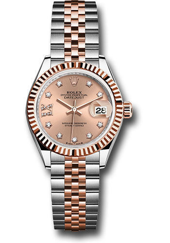 Rolex Everose Rolesor Lady-Datejust Watch - Fluted Bezel - Rosé Star Diamond Roman 9 Dial - Jubilee Bracelet