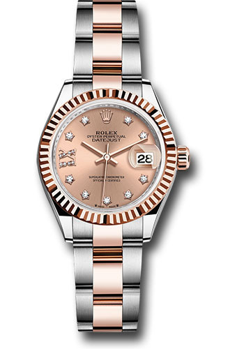 Rolex Everose Rolesor Lady-Datejust Watch - Fluted Bezel - Rosé Star Diamond Roman 9 Dial - Oyster Bracelet