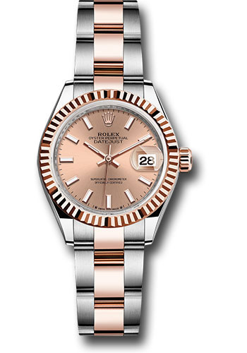Rolex Everose Rolesor Lady-Datejust Watch - Fluted Bezel - Rosé Index Dial - Oyster Bracelet