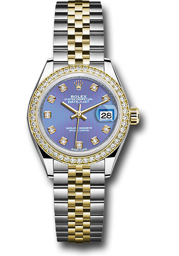 Rolex Steel and Yellow Gold Rolesor Lady-Datejust 28 Watch - Diamond Bezel - Lavender Diamond Dial - Jubilee Bracelet
