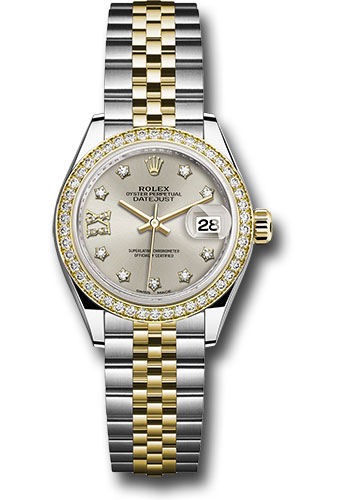 Rolex Steel and Yellow Gold Rolesor Lady-Datejust 28 Watch - Diamond Bezel - Silver Diamond Star Dial - Jubilee Bracelet