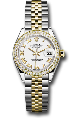 Rolex Steel and Yellow Gold Rolesor Lady-Datejust 28 Watch - Diamond Bezel - White Roman Dial - Jubilee Bracelet