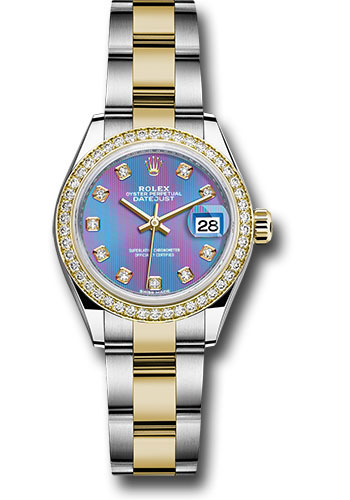 Rolex Steel and Yellow Gold Rolesor Lady-Datejust 28 Watch - Diamond Bezel - Lavender Diamond Dial - Oyster Bracelet