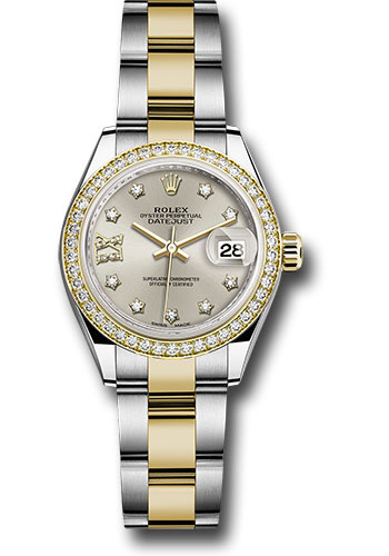 Rolex Steel and Yellow Gold Rolesor Lady-Datejust 28 Watch - Diamond Bezel - Silver Diamond Star Dial - Oyster Bracelet
