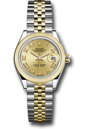 Rolex Steel and Yellow Gold Rolesor Lady-Datejust 28 Watch - Domed Bezel - Champagne Roman Dial - Jubilee Bracelet
