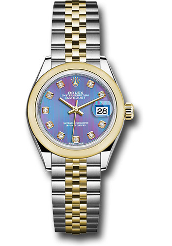 Rolex Steel and Yellow Gold Rolesor Lady-Datejust 28 Watch - Domed Bezel - Lavender Diamond Dial - Jubilee Bracelet