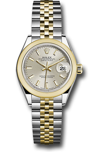 Rolex Steel and Yellow Gold Rolesor Lady-Datejust 28 Watch - Domed Bezel - Silver Index Dial - Jubilee Bracelet
