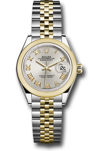 Rolex Steel and Yellow Gold Rolesor Lady-Datejust 28 Watch - Domed Bezel - Silver Roman Dial - Jubilee Bracelet