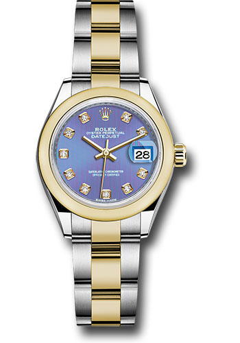 Rolex Steel and Yellow Gold Rolesor Lady-Datejust 28 Watch - Domed Bezel - Lavender Diamond Dial - Oyster Bracelet