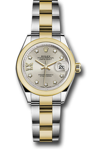 Rolex Steel and Yellow Gold Rolesor Lady-Datejust 28 Watch - Domed Bezel - Silver Diamond Star Dial - Oyster Bracelet