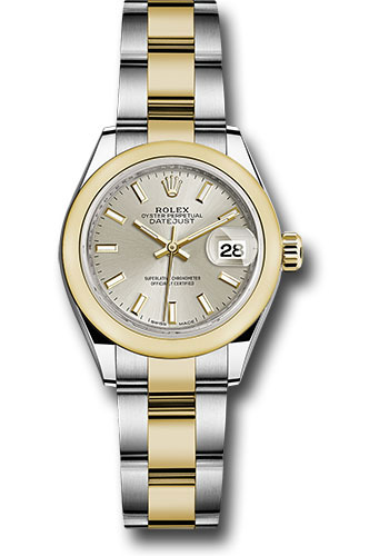 Rolex Steel and Yellow Gold Rolesor Lady-Datejust 28 Watch - Domed Bezel - Silver Index Dial - Oyster Bracelet