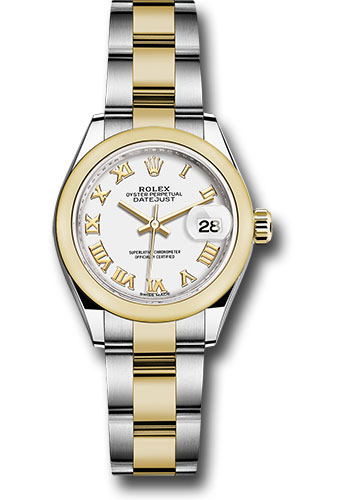 Rolex Steel and Yellow Gold Rolesor Lady-Datejust 28 Watch - Domed Bezel - White Roman Dial - Oyster Bracelet