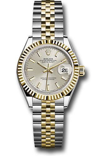 Rolex Steel and Yellow Gold Rolesor Lady-Datejust 28 Watch - Fluted Bezel - Silver Index Dial - Jubilee Bracelet