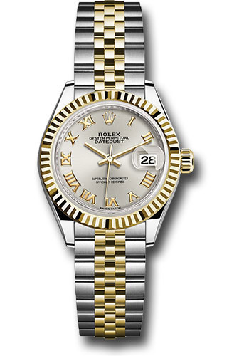 Rolex Steel and Yellow Gold Rolesor Lady-Datejust 28 Watch - Fluted Bezel - Silver Roman Dial - Jubilee Bracelet