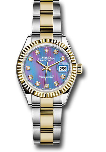 Rolex Steel and Yellow Gold Rolesor Lady-Datejust 28 Watch - Fluted Bezel - Lavender Diamond Dial - Oyster Bracelet