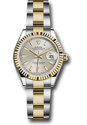 Rolex Steel and Yellow Gold Rolesor Lady-Datejust 28 Watch - Fluted Bezel - Silver Index Dial - Oyster Bracelet
