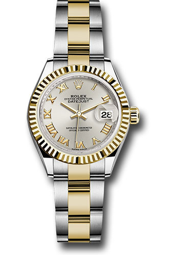 Rolex Steel and Yellow Gold Rolesor Lady-Datejust 28 Watch - Fluted Bezel - Silver Roman Dial - Oyster Bracelet