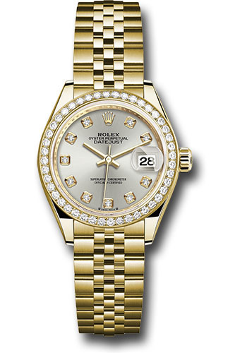 Rolex Yellow Gold Lady-Datejust Watch - 44 Diamond Bezel - Silver Diamond Dial - Jubilee Bracelet
